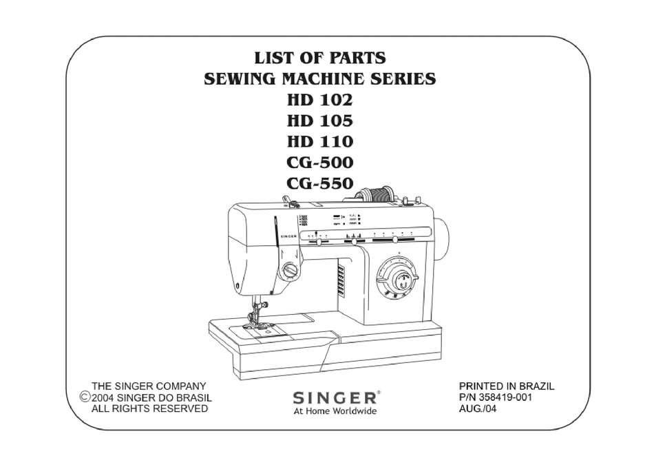 singer sewing machine parts list